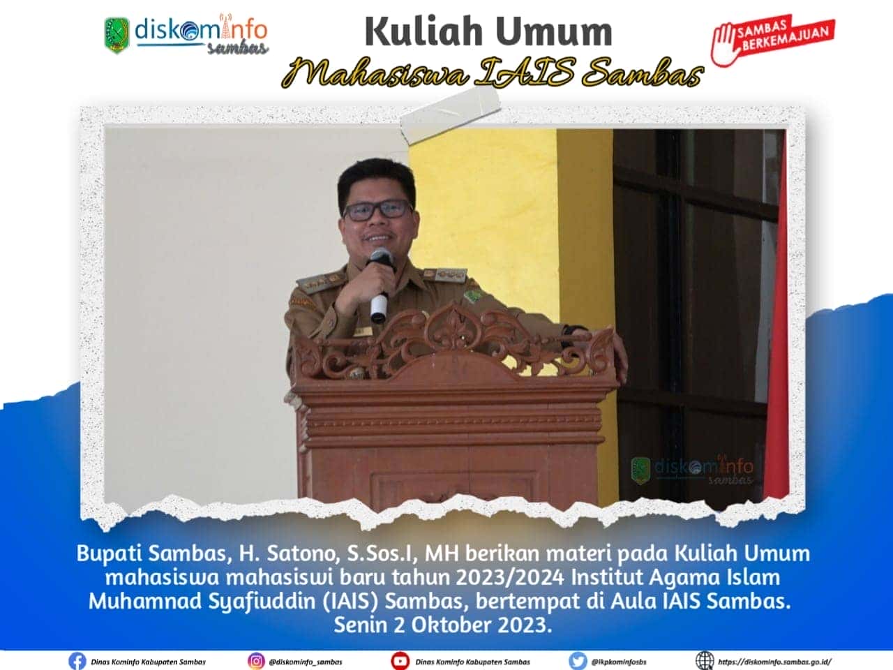 Di Dapuk Sampaikan Kuliah Umum, Bupati Satono Dorong Mahasiswa IAIS Respon Isu Strategis