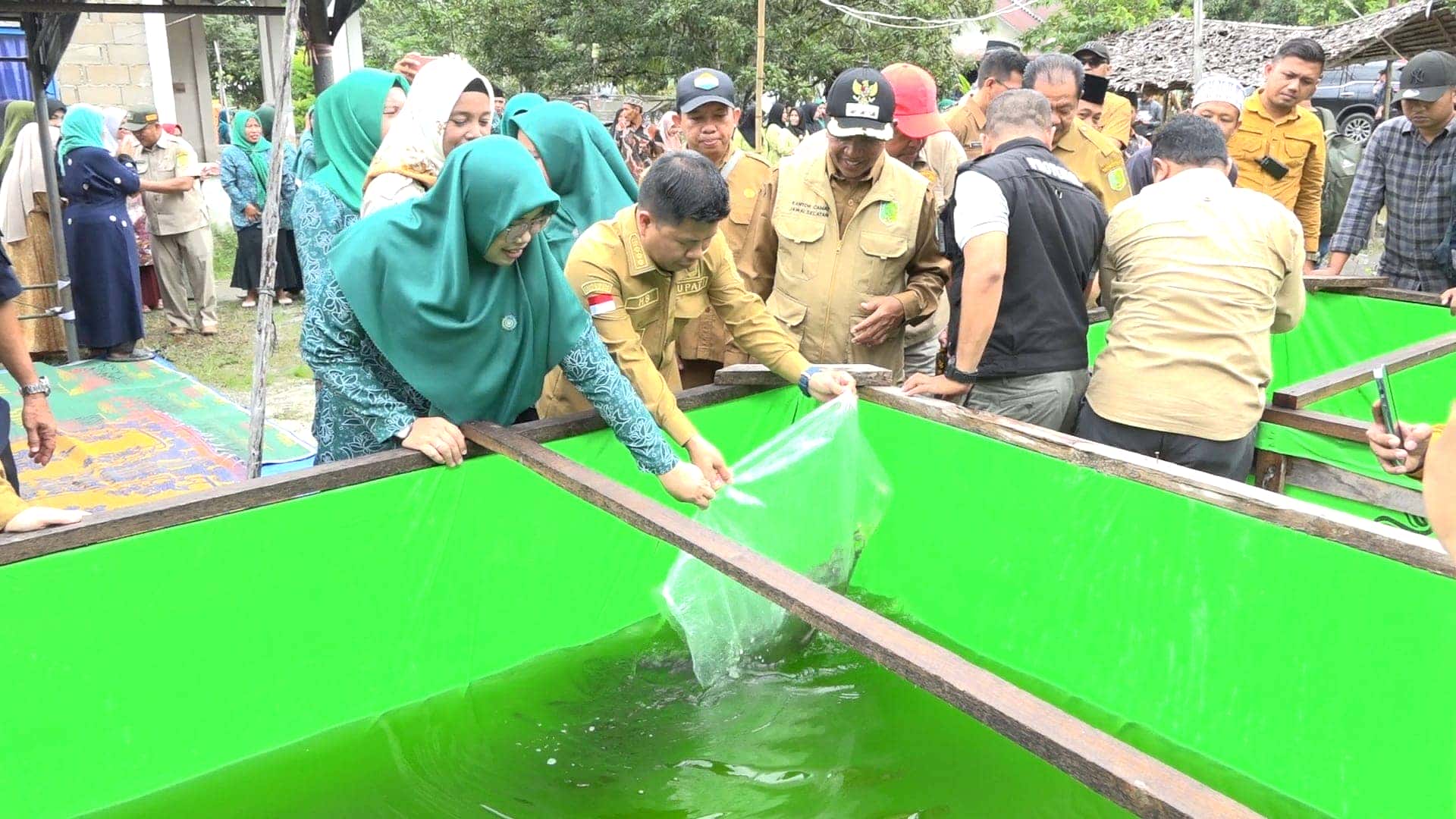 TABURKAN BIBIT LELE DI SARI LABA A, BUPATI SATONO MINTA MASYARAKAT BANTU PERCEPATAN PEMBANGUNAN KAB. SAMBAS